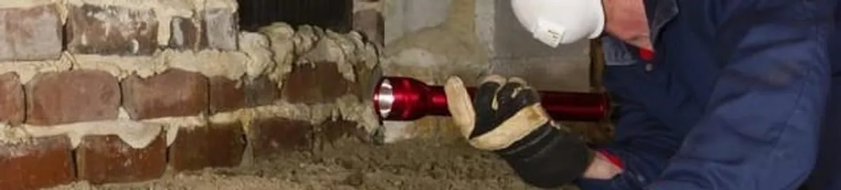 Pest control technician inspecting a crawl space for ant activity and entry points in Dayton, OH