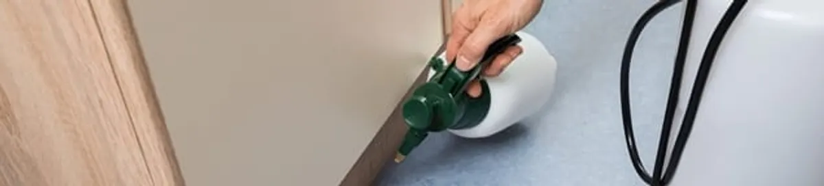 Bed bug exterminator treating baseboards and cracks with targeted spray in Dayton, OH